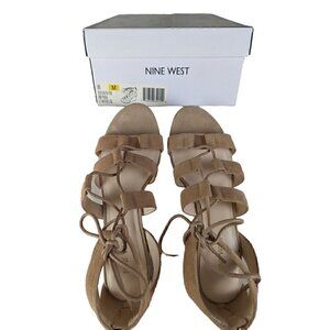 Nine West Tan Suede Wedge Gladiator Sandals Size 8